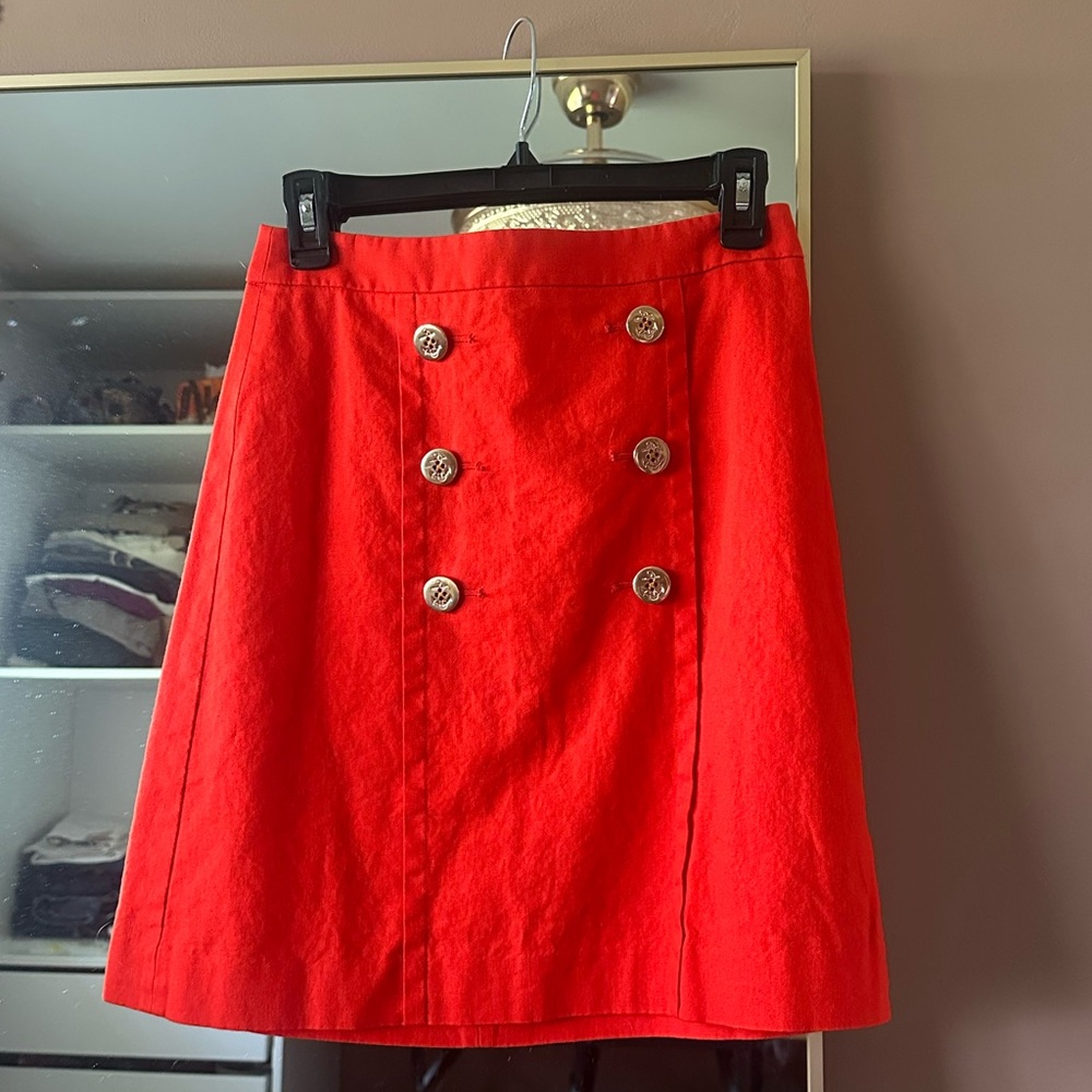 J. Crew Vibrant Red A-Line Skirt with Button Accents